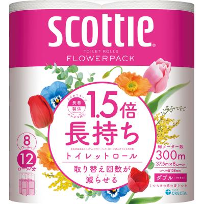 スコッティフラワーパック1.5倍長持ち8ロールダブル（37.5m）